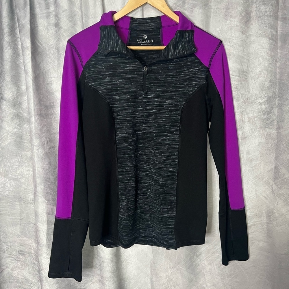 90 Degree by Reflex Active Life Black, Plum & Heather Gray Long Sleeve 1/4 Zip - Picture 9 of 16